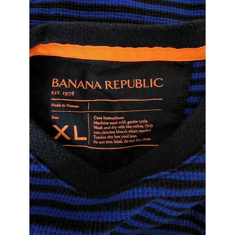 Banana Republic Men Waffle Size XL Shirt Black Blue Stripe Crew Neck Longsleeve